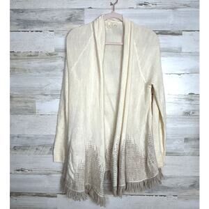 Anthropologie Moth Womens Medium Cream Brown Open Front Long Sleeve Cardigan